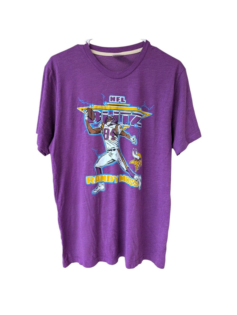 Homage Randy Moss Minnesota Vikings T-shirt M NFL Blitz Bolt Purple Tee 20.5x28